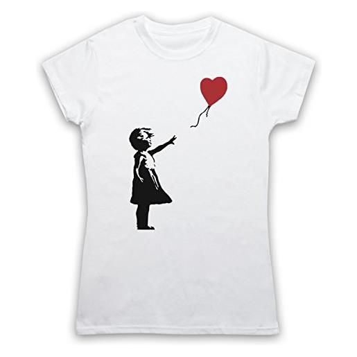 My Icon Art & Clothing banksy girl heart balloon graffiti street art - maglietta da donna bianco 46/48 it (xxl)