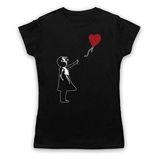 My Icon Art & Clothing banksy girl heart balloon graffiti street art - maglietta da donna grigio. 40/42 it/m