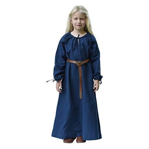 Battle-Merchant vestito da bambina medievale ana a a maniche lunghe, in cotone, colore: verde, taglia 164