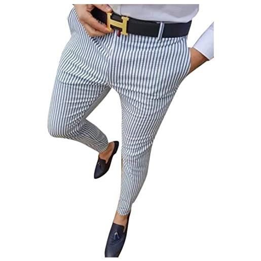YAODAMAI pantaloni da uomo slim elasticizzati alla moda da uomo pantaloni slim alla moda casual stampati a righe piccole
