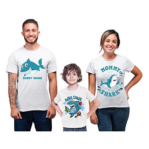 fashwork tris t-shirt magliette famiglia coordinate - daddy shark, baby shark, mommy shark - magliette famiglia