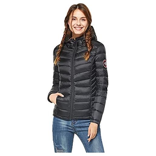 Extreme Pop donna giacca con cappuccio in pura piuma d'oca per l'inverno in nero e rosa (s, nera)