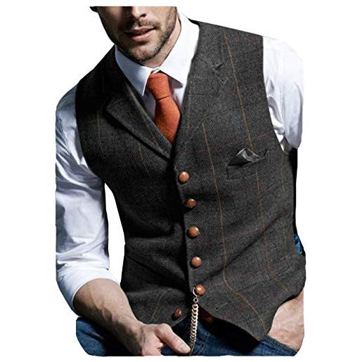 Solove-Suit gilet da uomo in gilet scozzese tweed slim fit per groomsmen da sposa(grigio, l)
