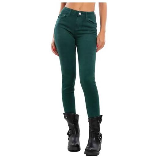 Toocool jeans donna pantaloni skinny slim elasticizzati aderenti vi-8006 [l, verde militare]
