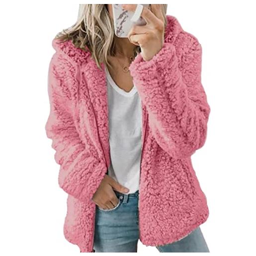 EFOFEI donna cappotto in lana sherpa solido e soffice giacche in pile con cappuccio giacca in pile con cappuccio cardigan rosa xs