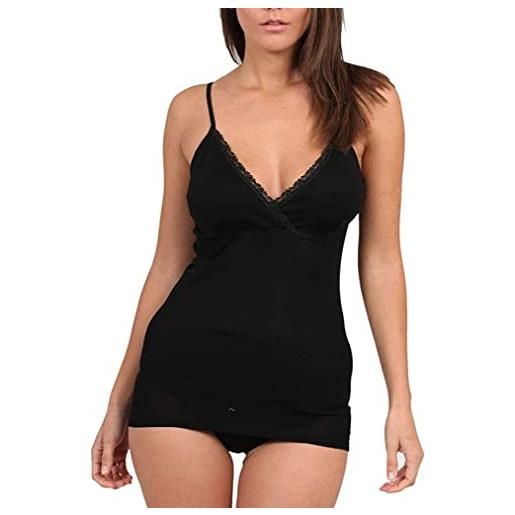 EGI canotta donna spallina sottile con reggiseno e pizzo in filo scozia (5/l, bianco)