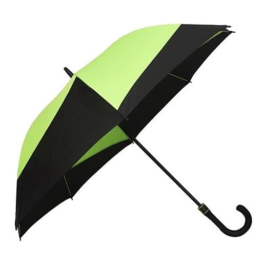 VIRSUS 1 ombrello lungo e resistente 8 stecche 9518 bicolore di colore verde con tagli diagonali a vortice neri, aste e struttura in fibra rinforzata antivento, da pioggia