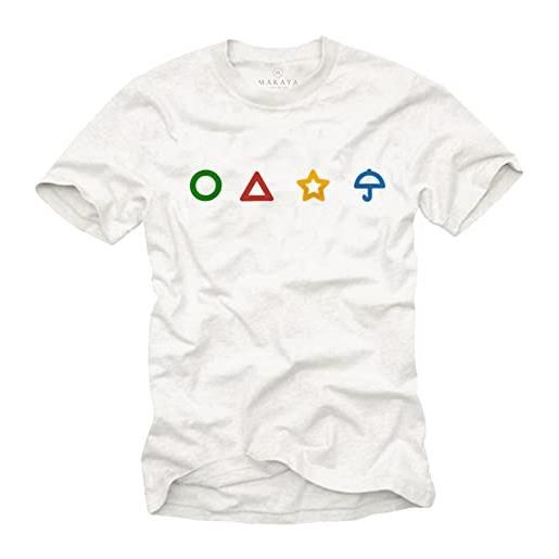 MAKAYA gamer t-shirt uomo manica corta - game simbolo triangolo ombrello cerchio magelitta geek gaming bianco m