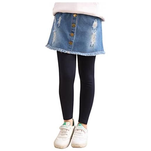Kiench leggings con gonna in denim bambina gonne-pantaloni jeans [eu 128/6-7 anni, etichetta 130], blu marino