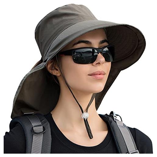 SEAUR cappello da sole estivo donna upf 50+ cappello da pesca impermeabile a tesa larga con ampia protezione del collo per spiaggia escursionismo viaggio verde militare