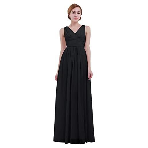 iEFiEL vestito da cerimonia donna elegante linea ad a chiffon abito da sera lungo stile impero vestito da sposa ragazza damigella matrimonio nuziale damigella cocktail marina scura 42