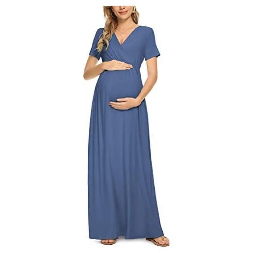 ORANDESIGNE abiti premaman estivi lunghi cerimonia vestiti gravidanza donna eleganti abbigliamento foto abito lungo fotografia abito manica corta allattamento elegante a blu xs