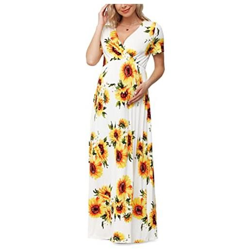 ORANDESIGNE abiti premaman estivi lunghi cerimonia vestiti gravidanza donna eleganti abbigliamento foto abito lungo fotografia abito manica corta allattamento elegante a blu xs