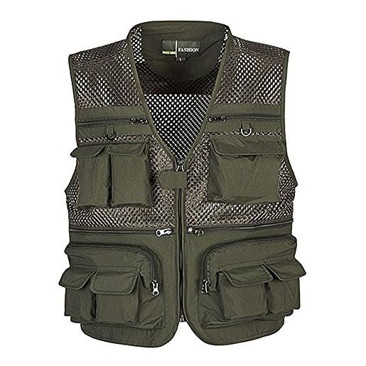 Idopy, gilet da uomo in rete, multifunzionale, adatto per fotografi, viaggi, pescatori army green x-large