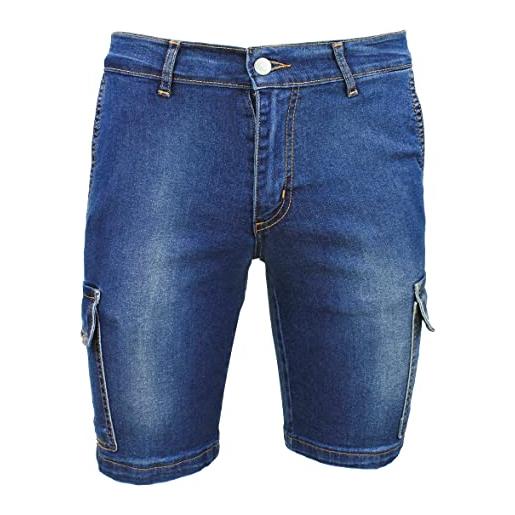 Evoga jeans corti pantaloni uomo denim blu shorts bermuda con tasconi laterali (44, celeste)