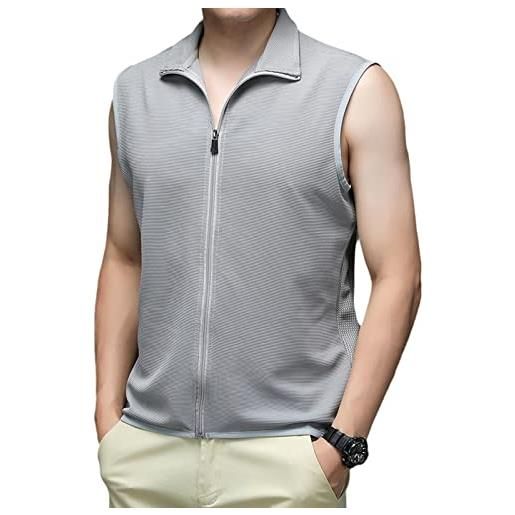 PUCEK cardigan estivo da uomo con cerniera gilet street trend tshirt senza maniche outdoor fitness sports shoulder vest nero xl