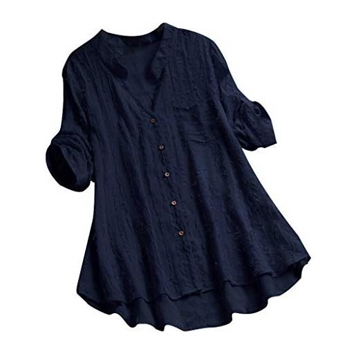 Xmiral maglietta camicetta donna taglie forti bottone vintage scollo a v manica corta bottone in pizzo (m, 4- nero)