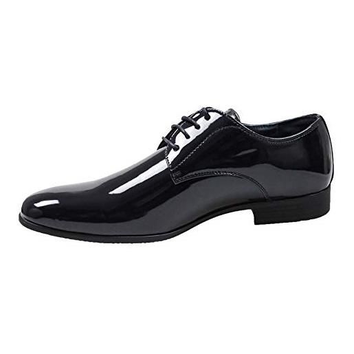 Evoga scarpe uomo class blu scuro vernice man's shoes eleganti cerimonia (46 eu, nero)