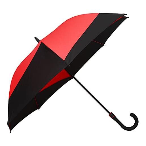 VIRSUS 1 ombrello lungo e resistente 8 stecche 9518 bicolore di colore rosso con tagli diagonali a vortice neri, aste e struttura in fibra rinforzata antivento, da pioggia
