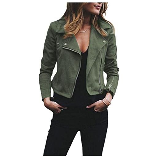 Yassiglia giacca in finta pelle da donna giacca sportiva da motociclista slim da motociclista giacca corta con cerniera a maniche lunghe (army verde, s)