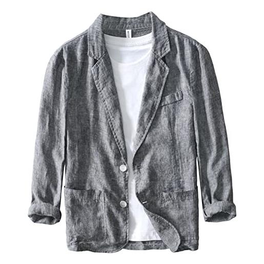 Icegrey blazer casual da uomo in lino slim fit suit giacche due button giacca smart blazer, marina militare, xxl