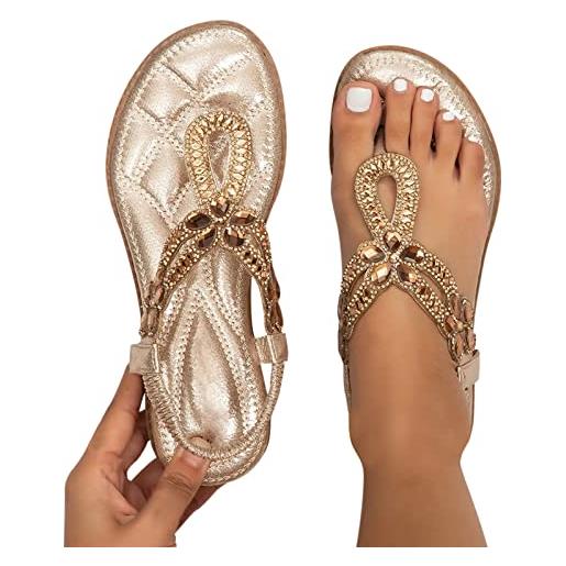 Fulidngzg sandali donna estive bassi piatto con tacco flip flop infradito con strass bohemia top comodi sandali estivi eleganti open toe sandali infradito spiaggia gioiello