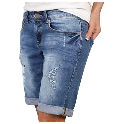 MeiLyviba jeans da donna taglie forti, pantaloni corti in jeans, alla moda, casual, larghi, taglie forti, in denim, lunghezza al ginocchio, strappati, estivi, sexy, da donna, blu-c. , xxl