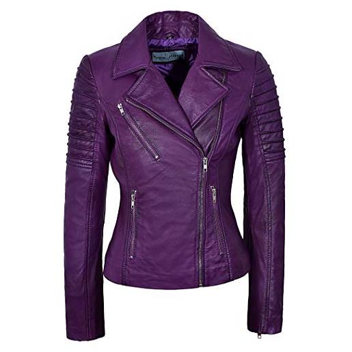 Carrie CH Hoxton giacca da donna in pelle viola nuova stilista stile motociclista lambskin 9334 (10)