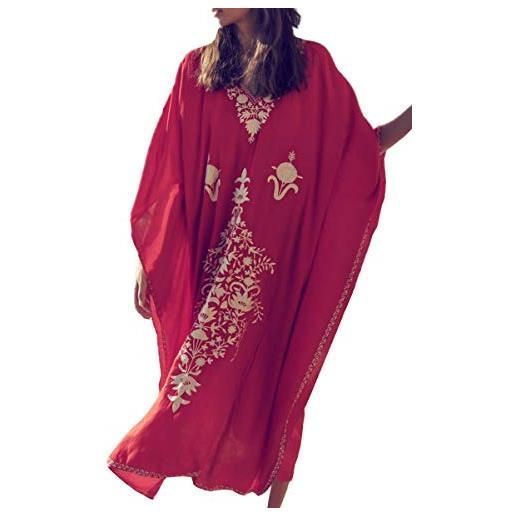 L-Peach loungewear boho caftano di cotone da donna kimono oversize per casa maxi abito da spiaggia copricostume