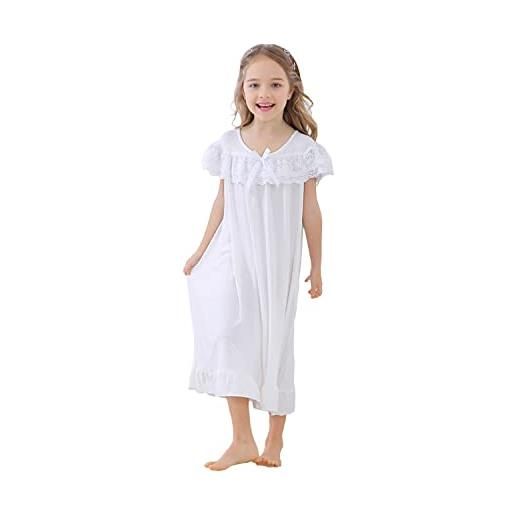 Verve Jelly ragazze pizzo camicie da notte principessa camicia da notte cotone pigiama pigiama abito per bambini bianco 150 10-12 anni