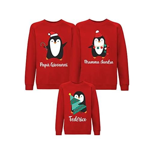 bubbleshirt felpe famiglia natale coordinate natalizie personalizzabili pinguini felpe girocollo personalizzate con nome
