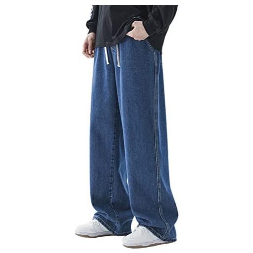 ORANDESIGNE baggy jeans uomo jeans larghi hip hop vintage jeans da skateboard harajuku jeans a vita elastica denim pantaloni urban pantaloni con coulisse jeans gamba dritta a azzurro s