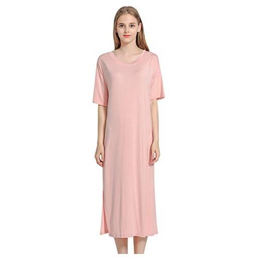 YAOMEI camicia da notte donna pigiama pigiami cotone modale, della biancheria della cinghia di babydoll chemise da note maniche corto (one. Size (solitamente adatto per s-2xl), rosa)