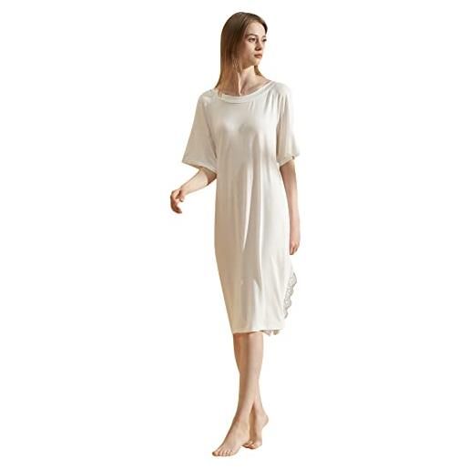 YAOMEI camicia da notte donna pigiama pigiami cotone modale, della biancheria della cinghia di babydoll chemise da note maniche corto (one size, b-bianco)