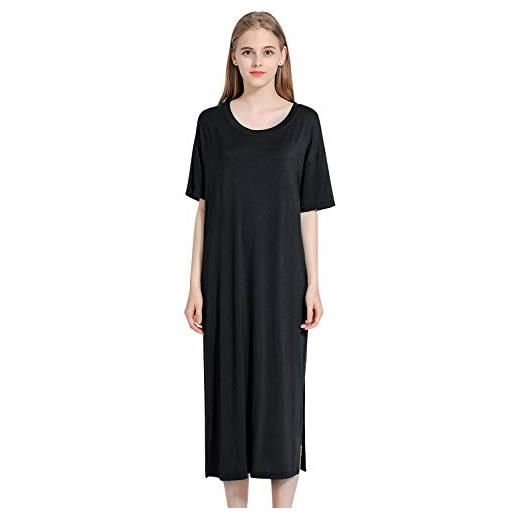 YAOMEI camicia da notte donna pigiama pigiami cotone modale, della biancheria della cinghia di babydoll chemise da note maniche corto (one. Size (solitamente adatto per s-2xl), nero)