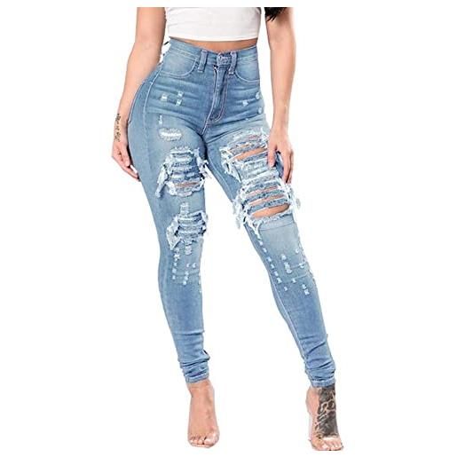 Angel ZYJ jeans da donna, jeans distrutti strappati, sottili, elasticizzati, jeans skinny small leg (l, azzurro - 1)