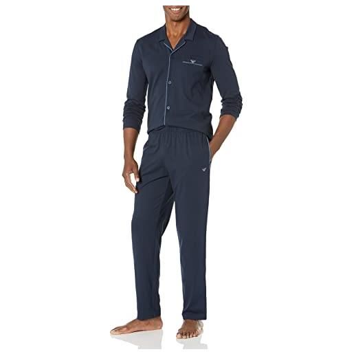 Emporio Armani interlock-set pigiama con felpa e pantaloni con coulisse, blu marino, m uomo