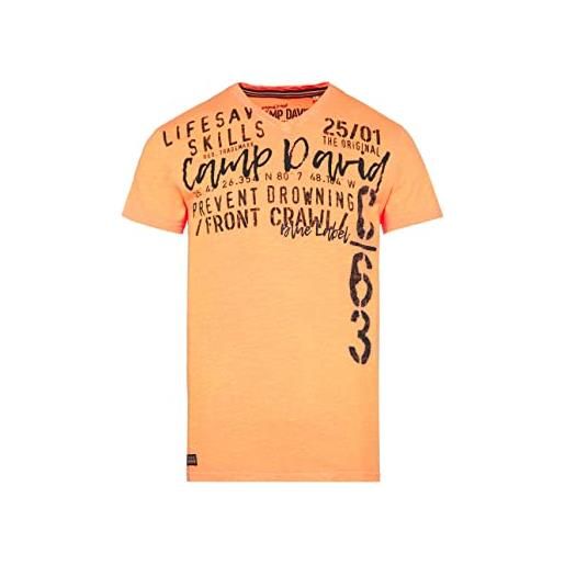 Camp David maglietta da uomo con scollo a v e stampa frontale, sunrise neon. , xl