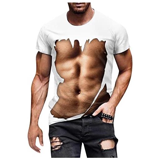 Xmiral t-shirt da uomo con stampa digitale 3d per la personalità della moda primavera e l'estate muscolosi muscoli addominali maschili con girocollo e maniche corte giubbotti di pelle (l, beige)