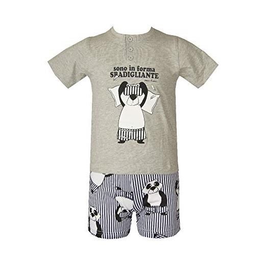 Crazy Farm pigiama bambino ragazzo cotone estivo manica corta pantalone corto serafino articolo 32256, grigio - sono in forma sbadigliante, anni 9/10
