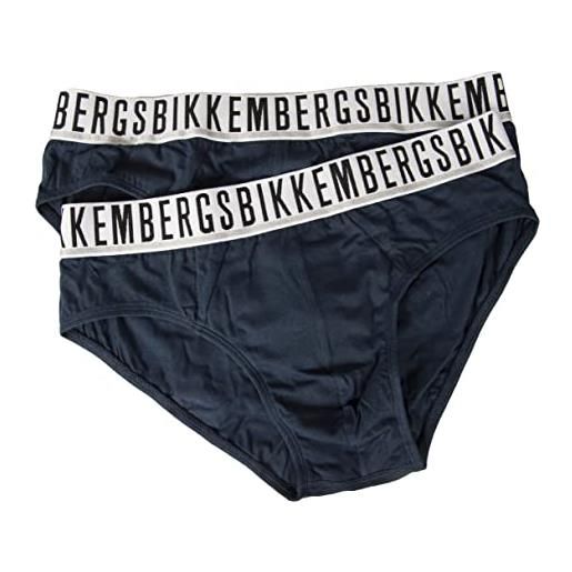 Bikkembergs slip uomo confezione 2 pezzi elastico a vista cotone elasticizzato underwear articolo bkk1usp01bi bipack briefs, navy, s - eu s - us xs - fr 2