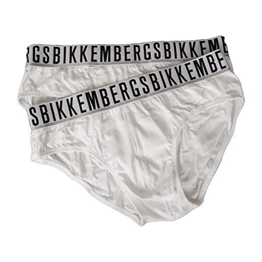 Bikkembergs slip uomo confezione 2 pezzi elastico a vista cotone elasticizzato underwear articolo bkk1usp01bi bipack briefs, white, xl - eu xl - us l - fr 5