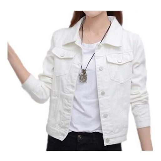 Huixin giacca autunno donna elegante moda cappotto corto single breasted con tasche manica lunga coat bavero casual giacche jeans moda giovane ragazza giaccone (color: bianca, size: s)
