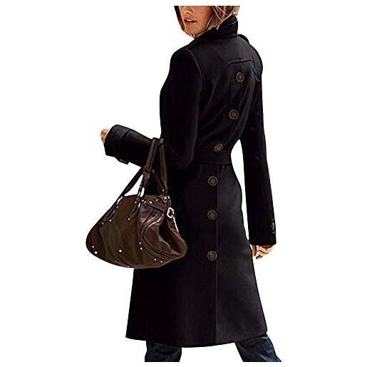 ZhuiKunA donna lungo cappotto di lana soprabito eleganti giacca giubbotto trench con cintura indietro slits giallo m