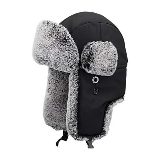 Insun unisex cappello da aviatore caldo berretto da trappola invernale cappelli con pelliccia sintetica nero 1 xl