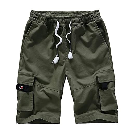 Yesgirl uomo cargo shorts bermuda cargo shorts in cotone con tasche corto pantaloncini estive casual sportivi shorts da all'aperto a verde1 m