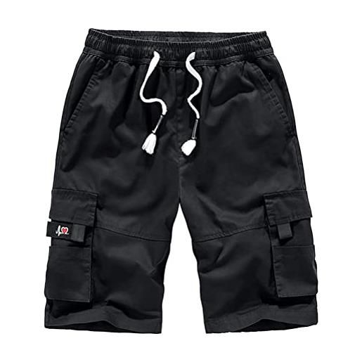 Yesgirl uomo cargo shorts bermuda cargo shorts in cotone con tasche corto pantaloncini estive casual sportivi shorts da all'aperto a nero 4xl