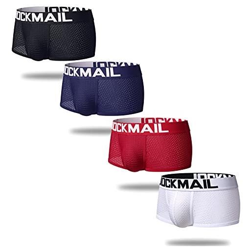 JOCKMAIL confezione da 4 boxer da uomo, boxer, boxer, boxer sexy, da uomo, confezione da 4 nero+blu navy+bianco+rosso m