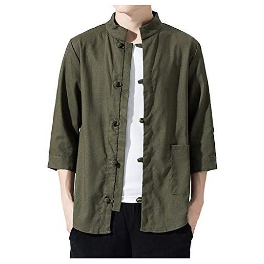 Xmiral camicie eleganti regular fit casual camicia button down estate camicie maniche a tre quarti top uomo (l, verde)