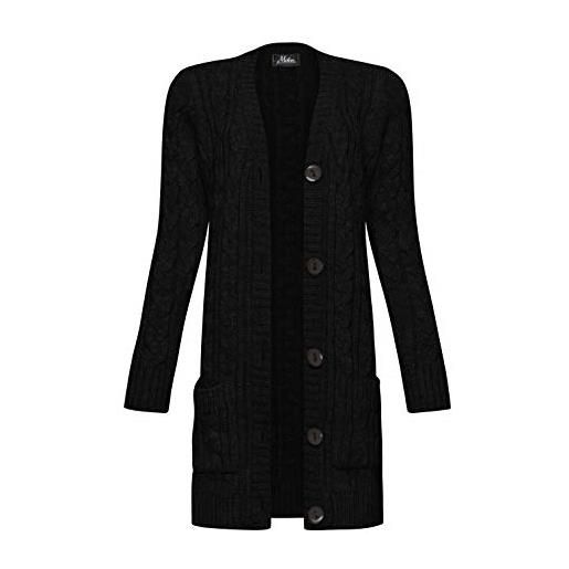 Mikos* lungo cardigan da donna maglione caldo autunno inverno primavera morbido con lana (535) (nero, l (44))